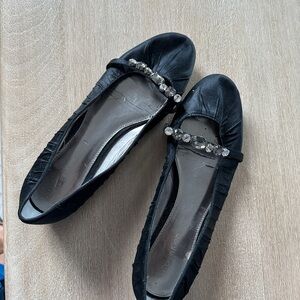 Calvin Klein Black Leather Flats with Silver Accent